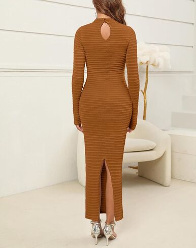 Kranda Women's 2024 Fall Winter Sweater Dress Long Sleeve High Neck Slim Fit Casual Formal Long Bodycon Knit Maxi Dress in Saudi Arabia