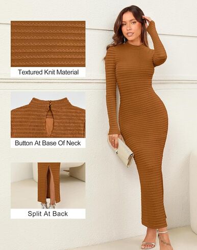Kranda Women's 2024 Fall Winter Sweater Dress Long Sleeve High Neck Slim Fit Casual Formal Long Bodycon Knit Maxi Dress in Saudi Arabia