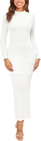 Kranda Women's 2024 Fall Winter Sweater Dress Long Sleeve High Neck Slim Fit Casual Formal Long Bodycon Knit Maxi Dress in Saudi Arabia