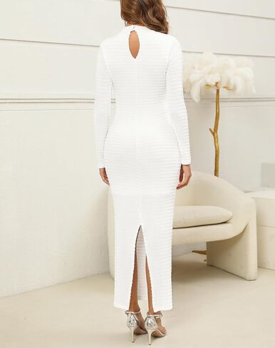Kranda Women's 2024 Fall Winter Sweater Dress Long Sleeve High Neck Slim Fit Casual Formal Long Bodycon Knit Maxi Dress in Saudi Arabia
