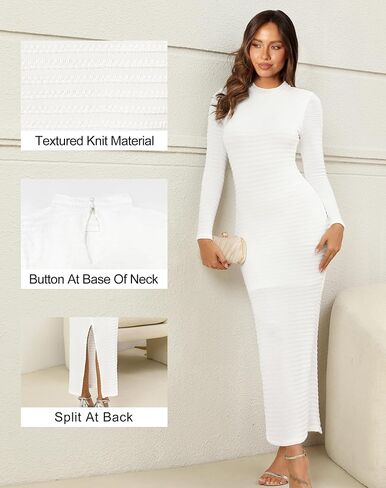 Kranda Women's 2024 Fall Winter Sweater Dress Long Sleeve High Neck Slim Fit Casual Formal Long Bodycon Knit Maxi Dress in Saudi Arabia