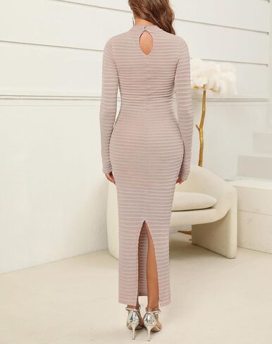 Kranda Women's 2024 Fall Winter Sweater Dress Long Sleeve High Neck Slim Fit Casual Formal Long Bodycon Knit Maxi Dress in Saudi Arabia