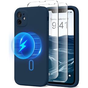 for iPhone 11 Phone Case, Compatible with MagSafe, [Full Camera Protection][2 Screen Protectors] Magnetic Silicone Slim Shockproof Protective Case for iPhone 11 6.1", Alpine Green