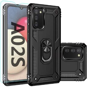 for Galaxy A02S Case,Samsung A02S Case with Screen Protector,[Military Grade] 16ft. Drop Tested Cover with Magnetic Kickstand Car Mount Protective Case for Samsung Galaxy A02S, Black