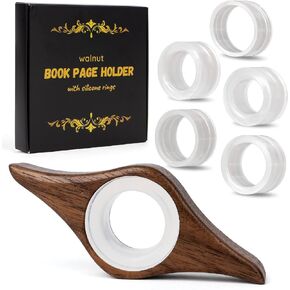 Delonial Book Page Holder Keep Book Open Wooden Walnut Thumb Reader 5 Silicone Rings Reading Lovers Accessories Handmade Gifts Women Spreader Bookmark