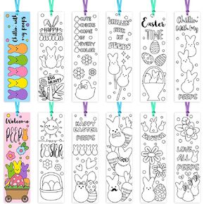 Haooryx 75Pcs Easter Color Your Own Bookmarks, Funny Bunny Peeps Book Mark Tags Kids DIY Coloring Blank Bookmarks for Easter Day Party Favor Gifts Student Rewards Supplies Classroom Art Craft Supplies