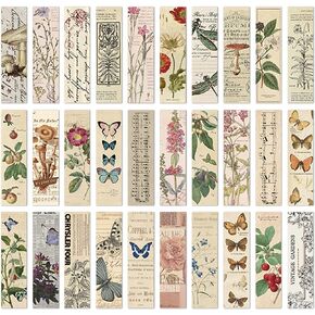 Vintage Natural Style Butterfly Flower Plant Bookmarks,Cardboard,30CPS (Gentle Whispers)