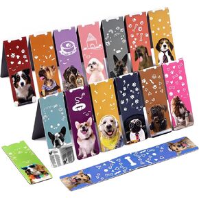 ABSOFINE 15PCS Magnetic Bookmarks, 3.1" Cute Dogs Large Size Magnetic Page Clips Bookmark, 15 Designs Pet Dogs Waterproof Sturdy Bookmarks for Kids Women Book Lovers