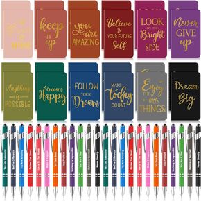 96 Pcs Bulk Motivational Pens Inspirational Notepads Set, Small Pocket Motivational Quote Notebooks and Ballpoint Pens, Mini Journals Gift Set for Kids Students Teachers School Office Prizes Supplies
