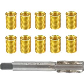 Hihaha Outer/Universal Spark Plug Thread Repair Tools with M10x1.0 Inner Thread Inserts and M12x1.0 Tap/Durable/Metal / 1 Set/Gold Tone
