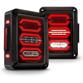 TRUE MODS LED Rear Tail Light Replacement for Jeep Wrangler [Hexagon Design] [Smoke Lens] [Plug n Play] LED Brake Light for Jeep Wrangler JK JKU Unlimited Accessories 2007-2018
