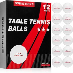 SPINSTRIKE White Ping Pong Balls - Table Tennis Balls 12 Count - 3 Star 40+ ABS Official Size and Weight - Pro Table Tennis Tournament Quality - Family Fun for Pingpong Night