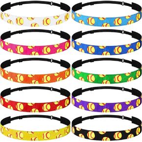 10 Pieces Softball Headbands for Girls Softball Adjustable Elastic Headbands Non Slip Softball Headbands Sport Hair Headbands Softball Gifts for Girls Women Teens Adults Workouts