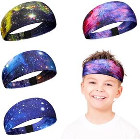 4 Pack Boys Sports Headbands Kids Athletic Sweatbands Sports Breathable Headbands for Boys Non Slip Headband Boys Hair Band Elastic Hairband for Girls Kids Workout Gym Running Exercise