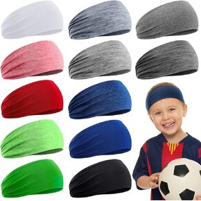 12 Pieces Boys Headbands 16 Inch Boys Kids Sweatbands Boys Headbands for Sports Kids Toddler Headband Soft Athletic Sweatband Headbands Wicking Elastic Hairband for Girls and Boys