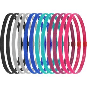 12 Pieces Thin Non-Slip Elastic Sport Headbands, Hair Bands with Non Slip Silicone Grip Exercise Hair Sweatbands for Men Women Football Basketball Soccer Tennis Yoga