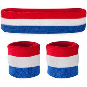 Suddora Striped Sweatband Set, Moisture Wicking 2 Wristbands and 1 Headband, Breathable Athletic Sweat Bands for Sports, Costumes & Cosplay, Matching Bands to Wear with Jersey