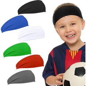 LLMSIX 6Pieces Kids Sport Headbands, Wicking Sweat Headbands Soft Athletic Sweatbands Elastic Kids Headband Breathable Head Sweat Band for Youth Teenagers Girls and Boys Soccer (6 Color)