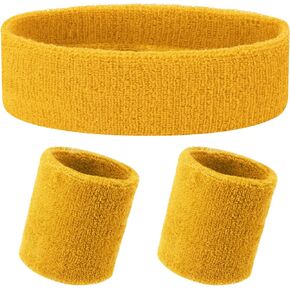 Yolev 3Pieces Sweatband Set Sports Headband Wristband (1 Headband and 2 Wristbands) Set Sweatbands for Athletic Men and Women