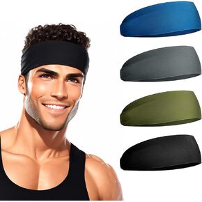 Sports Headbands for Men (4 Pack), Sweat Bands Headbands Men, Moisture Wicking Workout Headband, Mens Headband Sweatband for Running, Basketball, Cycling, Football, Yoga, Workout…