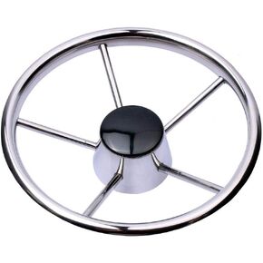11 Inch Boat Stainless Steel Steering Wheel Destroyer Style Marine Steering Wheel 5 Spokes for Pontoon Boat Yacht
