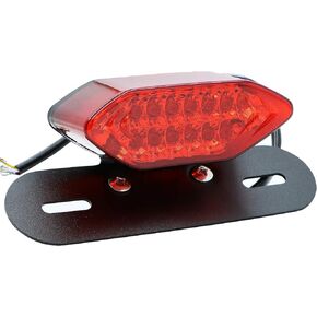 12V Integrated Brake Motor cycle Tail Light Turn Signals License Plate Bracket LED (Black Bracket Red Cover)