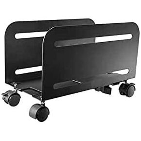 Mount Plus MP-CPB-4 Single Black Computer Tower Desktop ATX-Case, CPU Steel Rolling Stand, Adjustable Mobile Cart Holder with Locking Caster Wheels (1 Pack Cart)