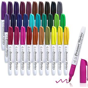 Lelix 30 Colors Permanent Markers, Fine Point, Assorted Colors, Works on Plastic,Wood,Stone,Metal and Glass for Kids Adult Coloring Doodling Marking