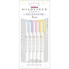 Zebra Line Marker, Thick & Fine Water Based Pigment, Mildliner, 5 Colors, WKT7-5C-YC