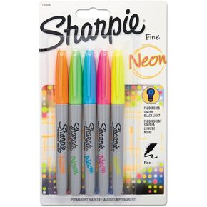Sharpie 1860443 Neon Permanent Markers Assorted 5/Pack