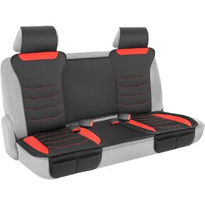 Motor Trend LuxeFit Black Faux Leather Rear Bench – Premium Automotive Back Seat Cover for Cars, Padded Cushion with Pockets, Adjustable Interior Car Seat Protector