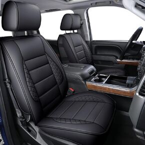 LUCKYMAN CLUB D04-S2-3 Silverado Seat Covers, Fit for 2007-2013 Chevy Silverado GMC Sierra 1500 2007-2014 2500/3500 HD Crew Cab with Water Proof Faux Leather(Full Set, Black)