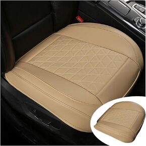 Leather Car Seat Cover, Auto Front Bottom Seat Cover Luxury Car Seat Protector Anti-Slip Waterproof Cushion Cover with Storage Pocket, for Most Cars, Trucks, SUVs (Beige)