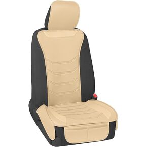Motor Trend LuxeFit Black Faux Leather Rear Bench – Premium Automotive Back Seat Cover for Cars, Padded Cushion with Pockets, Adjustable Interior Car Seat Protector