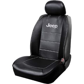 Plasticolor 008631R01 Deluxe Seat Cover Compatible with Jeep Embrodired Logo High Contrast Stitching Premium 3 Piece Sideless Car Truck or SUV Seatcover with Cargo Pocket, Black