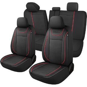 Luxury Leather Car Seat Covers Full Set,Waterproof Faux Leather Split Bench Seat Covers for Cars,Universal Car Interior Covers Seat Protectors for Sedans SUVs Pick-up Trucks(Black/Red)