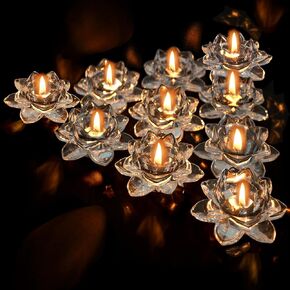 MerryNine 10 قطع من حوامل الشموع النذرية، طبق شموع زهرة اللوتس الشفاف، حامل شموع تيلايت لديكور الزفاف، حاملات شموع زجاجية كبيرة لقطعة الطاولة المركزية، وحفلة عيد الميلاد، وديكور المنزل in Kuwait