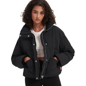 Bakery Women’s Cropped Puffer Jacket Coat with Pockets Stand Collar Short Warm Quilted Jacket
