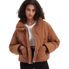 Bakery Women’s Cropped Puffer Jacket Coat with Pockets Stand Collar Short Warm Quilted Jacket