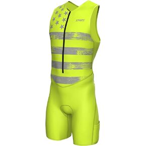 Mens Premium Triathlon Suit Padded Triathlon Tri Suit Race Suit Swim Bike Run (Neon Flag, S)