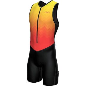 SPARX Mens Premium Triathlon Suit Padded Triathlon Tri Suit Race Suit Swim Bike Run (Orange Blend, 2XL)