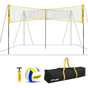 Four Square Volleyball/Badminton Net Set,Height Adjustable 4 Square Volleyball Game Set for Kids and Adults,Portable 4 Way Volleyball Net Outdoor for Backyard,Beach with Carry Bag,Volleyball,Air Pump