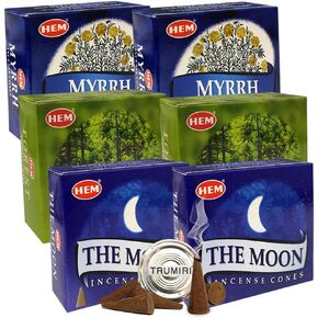 Hem Incense Cones Variety Pack #4 and Cone Incense Burner Bundle with 6 Most Popular Fragrances