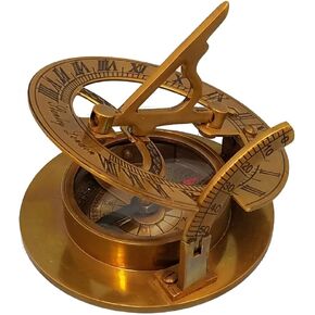 Working Antique Brass Pocket Sundial Compass | Unique Gift for Hikers, Campers, and Outdoor Enthusiasts | Optional Engraved Compass Personalized with Hardwood Box
