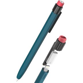 Pencil Case for Apple Pencil 1st Generation Sleeve Silicone Protective Cover Skin with Sturdy Clip Compatible with Charger Adapter【NOT Included】 and Apple Pencil 1st Generation (Deep Green)
