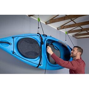 Tie Boss Kayak Hanger, Cargo Ceiling Storage, Overhead Storage, Watercraft Garage Storage, Hoist System. Green