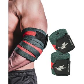 Elbow Wraps for Weightlifting, 47" Strengthening support Elbow Sleeve Weightlifting (1 Pair) for Powerlifting, Bench Press, Gym Workout (Red Green Striped)