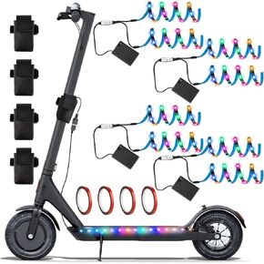 4 Set Electric Scooter Strip Lights Battery Powered LED Colorful Change RGB Skateboard Lights 1.64 ft Waterproof Scooter LED Lights with Battery Box USB Cord Bag Tape Night Riding Decorative Accessory