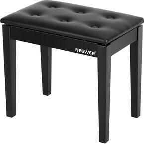 Neewer مقعد بيانو خشبي مع ورقة تخزين الموسيقى مقعد أسود منفرد وسادة من جلد البولي يوريثان، هيكل من الخشب الصلب الصلب DX10 in Kuwait