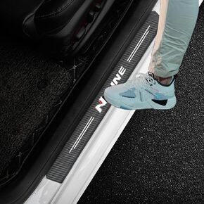 4Pcs N Line Decal Stickers Carbon Fiber Leather Car Door Sill Decoration Scuff Plate for Hyundai N Line Car (Please Pay Attention to The Size! Sticker Size: 23.6 * 2.75 inches，15.7 * 2.75 inches) (4)